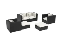 Hot Gartenlounge, 5 Personen, creme/weiß, schwarz, Polyrattan, inkl. Kaffeetisch, wasserfeste Kissenbox Polyrattan-Gartenmöbel|Gartenlounge