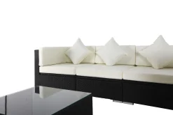 Hot Gartenlounge, 5 Personen, creme/weiß, schwarz, Polyrattan, inkl. Kaffeetisch, wasserfeste Kissenbox Polyrattan-Gartenmöbel|Gartenlounge