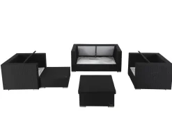 Hot Gartenlounge, 5 Personen, creme/weiß, schwarz, Polyrattan, inkl. Loungetisch, wasserfeste Kissenbox Polyrattan-Gartenmöbel|Gartenlounge