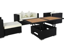 Hot Gartenlounge, 5 Personen, creme/weiß, schwarz, Polyrattan, inkl. Loungetisch, wasserfeste Kissenbox Polyrattan-Gartenmöbel|Gartenlounge