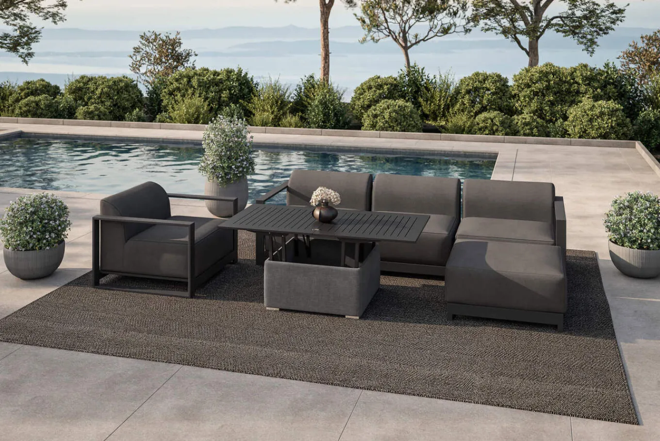 Best Gartenlounge, 5 Personen, höhenverstellbarer Tisch, Alu/Polyester Gartenlounge