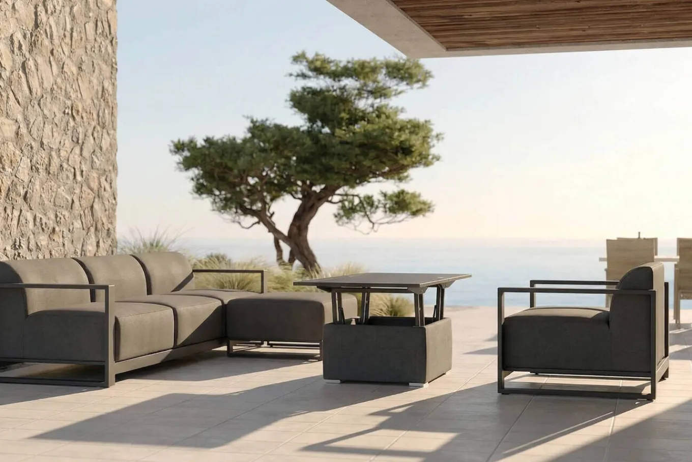 Best Gartenlounge, 5 Personen, höhenverstellbarer Tisch, Alu/Polyester Gartenlounge