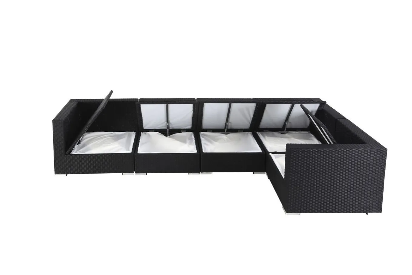 New Gartenlounge Polyrattan, creme/weiß, schwarz, für 5 Personen, wasserfeste Kissenbox Polyrattan-Gartenmöbel|Gartenlounge