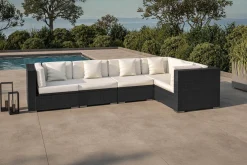 New Gartenlounge Polyrattan, creme/weiß, schwarz, für 5 Personen, wasserfeste Kissenbox Polyrattan-Gartenmöbel|Gartenlounge