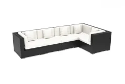 New Gartenlounge Polyrattan, creme/weiß, schwarz, für 5 Personen, wasserfeste Kissenbox Polyrattan-Gartenmöbel|Gartenlounge