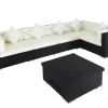 Discount Gartenlounge Polyrattan, creme/weiß, schwarz, für 5 Personen, inkl. Loungetisch, wasserfeste Kissenbox Polyrattan-Gartenmöbel|Gartenlounge