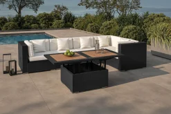 Discount Gartenlounge Polyrattan, creme/weiß, schwarz, für 5 Personen, inkl. Loungetisch, wasserfeste Kissenbox Polyrattan-Gartenmöbel|Gartenlounge