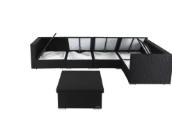 Discount Gartenlounge Polyrattan, creme/weiß, schwarz, für 5 Personen, inkl. Loungetisch, wasserfeste Kissenbox Polyrattan-Gartenmöbel|Gartenlounge