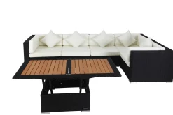 Discount Gartenlounge Polyrattan, creme/weiß, schwarz, für 5 Personen, inkl. Loungetisch, wasserfeste Kissenbox Polyrattan-Gartenmöbel|Gartenlounge