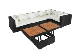 Discount Gartenlounge Polyrattan, creme/weiß, schwarz, für 5 Personen, inkl. Loungetisch, wasserfeste Kissenbox Polyrattan-Gartenmöbel|Gartenlounge