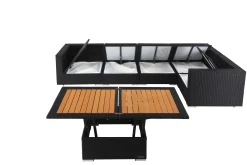 Discount Gartenlounge Polyrattan, creme/weiß, schwarz, für 5 Personen, inkl. Loungetisch, wasserfeste Kissenbox Polyrattan-Gartenmöbel|Gartenlounge