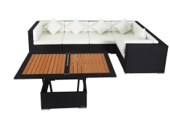 Discount Gartenlounge Polyrattan, creme/weiß, schwarz, für 5 Personen, inkl. Loungetisch, wasserfeste Kissenbox Polyrattan-Gartenmöbel|Gartenlounge