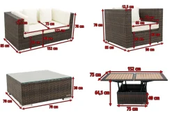 Outlet Gartenlounge, Polyrattan, braun marmoriert, 5 Pers, wasserfeste Kissenbox, inkl. Loungetisch Polyrattan-Gartenmöbel|Gartenlounge
