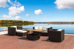 Outlet Gartenlounge, Polyrattan, braun marmoriert, 5 Pers, wasserfeste Kissenbox, inkl. Loungetisch Polyrattan-Gartenmöbel|Gartenlounge