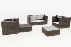 Discount Gartenlounge, Polyrattan, braun marmoriert, 5 Pers, wasserfeste Kissenbox, inkl. Beistelltisch Polyrattan-Gartenmöbel|Gartenlounge