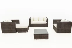 Discount Gartenlounge, Polyrattan, braun marmoriert, 5 Pers, wasserfeste Kissenbox, inkl. Beistelltisch Polyrattan-Gartenmöbel|Gartenlounge