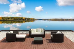 Discount Gartenlounge, Polyrattan, braun marmoriert, 5 Pers, wasserfeste Kissenbox, inkl. Beistelltisch Polyrattan-Gartenmöbel|Gartenlounge