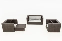 Hot Gartenlounge, Polyrattan, braun marmoriert, 5 Pers, wasserfeste Kissenbox Polyrattan-Gartenmöbel|Gartenlounge
