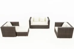 Hot Gartenlounge, Polyrattan, braun marmoriert, 5 Pers, wasserfeste Kissenbox Polyrattan-Gartenmöbel|Gartenlounge