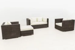 Hot Gartenlounge, Polyrattan, braun marmoriert, 5 Pers, wasserfeste Kissenbox Polyrattan-Gartenmöbel|Gartenlounge