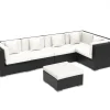 Clearance Gartenlounge Polyrattan, creme/weiß, schwarz, für 5 Personen, inkl. Kaffeetisch, wasserfeste Kissenbox Polyrattan-Gartenmöbel|Gartenlounge