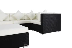Clearance Gartenlounge Polyrattan, creme/weiß, schwarz, für 5 Personen, inkl. Kaffeetisch, wasserfeste Kissenbox Polyrattan-Gartenmöbel|Gartenlounge