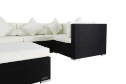 Clearance Gartenlounge Polyrattan, creme/weiß, schwarz, für 5 Personen, inkl. Kaffeetisch, wasserfeste Kissenbox Polyrattan-Gartenmöbel|Gartenlounge