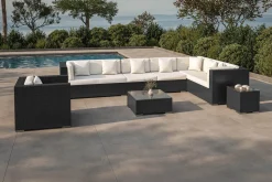 New Gartenlounge, schwarz, Polyrattan, für 8 Personen, inkl. Kaffeetisch, wasserfeste Kissenbox Polyrattan-Gartenmöbel|Gartenlounge