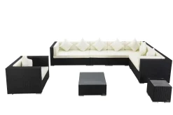 New Gartenlounge, schwarz, Polyrattan, für 8 Personen, inkl. Kaffeetisch, wasserfeste Kissenbox Polyrattan-Gartenmöbel|Gartenlounge