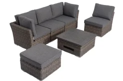 Online Gartenlounge Set, grau, Polyrattan, inkl. Loungetisch, für 5 Personen, wasserfeste Kissenbox Polyrattan-Gartenmöbel|Gartenlounge