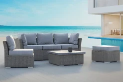 Online Gartenlounge Set, grau, Polyrattan, inkl. Loungetisch, für 5 Personen, wasserfeste Kissenbox Polyrattan-Gartenmöbel|Gartenlounge