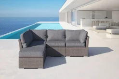 Online Gartenlounge Set, grau, Polyrattan, für 5 Personen, wasserfeste Kissenbox Polyrattan-Gartenmöbel|Gartenlounge