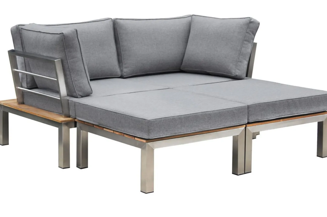 Hot Gartenlounge, silber/grau, Edelstahl/Teakholz/Textil, für 2 Personen, Liegefunktion, FSC®-zertifiziertes Produkt Gartenlounge|Edelstahl-Gartenmöbel