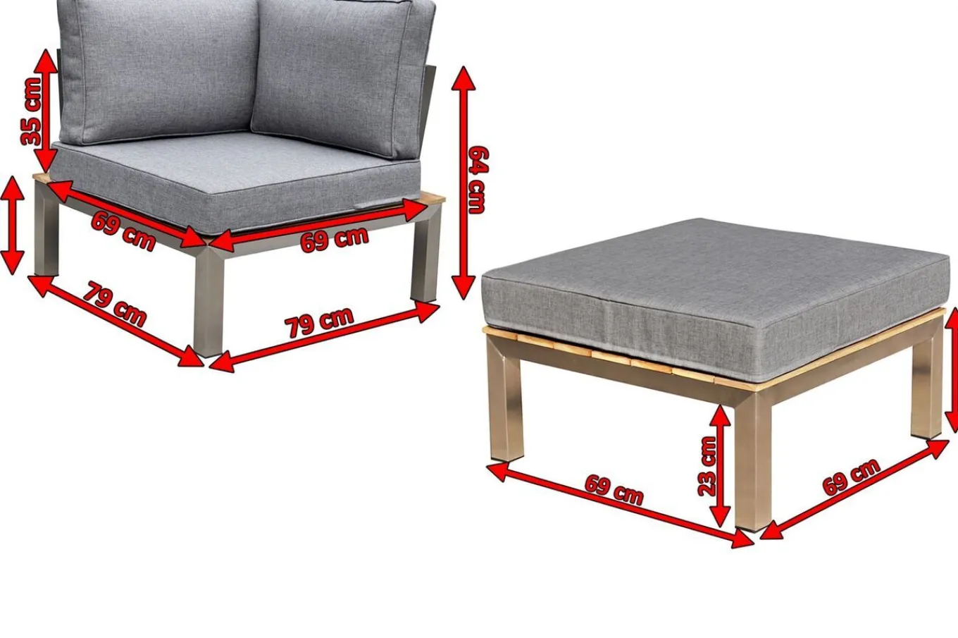Hot Gartenlounge, silber/grau, Edelstahl/Teakholz/Textil, für 2 Personen, Liegefunktion, FSC®-zertifiziertes Produkt Gartenlounge|Edelstahl-Gartenmöbel