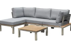 Clearance Gartenlounge, silber/grau, Edelstahl/Teakholz/Textil, für 4 Personen, inkl. Beistelltisch, FSC®-zertifiziertes Produkt Gartenlounge