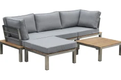 Clearance Gartenlounge, silber/grau, Edelstahl/Teakholz/Textil, für 4 Personen, inkl. Beistelltisch, FSC®-zertifiziertes Produkt Gartenlounge
