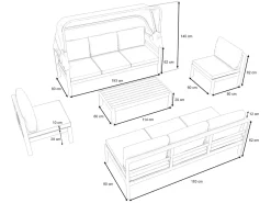 Hot Gartenlounge 5-teilig, schwarz/grau, Aluminium, pflegeleicht, mit Reißverschluss, UV-beständig, wasserabweisend Gartenlounge