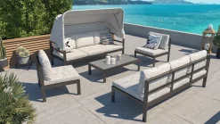 Hot Gartenlounge 5-teilig, schwarz/grau, Aluminium, pflegeleicht, mit Reißverschluss, UV-beständig, wasserabweisend Gartenlounge