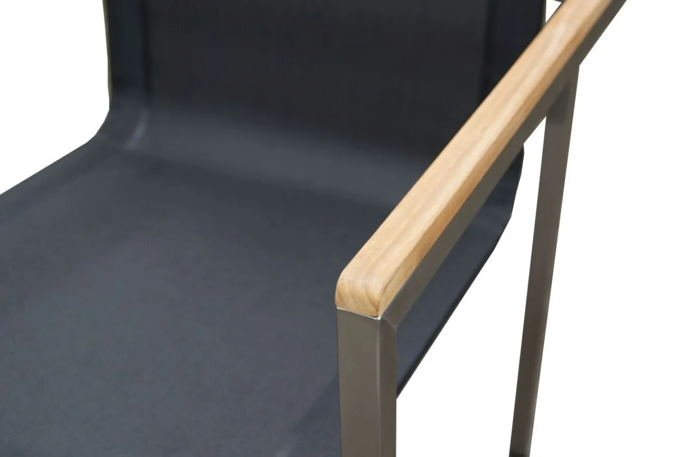 Sale Gartensessel, schwarz, Edelstahl/Textilene, Armlehnen aus Teak, 56x67x88cm Edelstahl-Gartenmöbel|Gartenstühle & Gartensessel