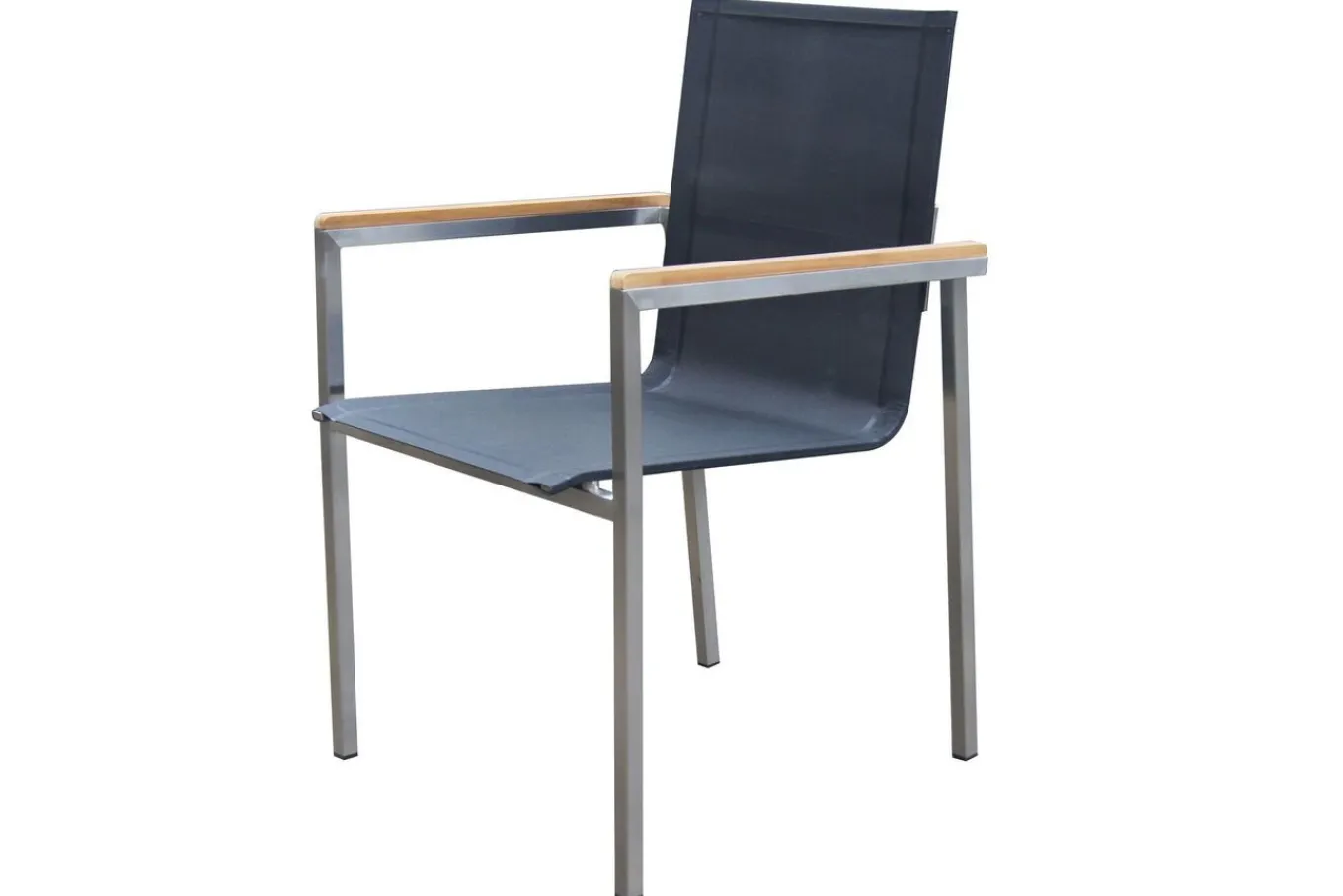 Sale Gartensessel, schwarz, Edelstahl/Textilene, Armlehnen aus Teak, 56x67x88cm Edelstahl-Gartenmöbel|Gartenstühle & Gartensessel