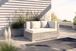 Discount Gartensofa 2-Sitzer, Armlehme links, desert-beige, Aluminium/Polyrattan/Polyester, mit Kissenboxfunktion Polyrattan-Gartenmöbel|Gartenbänke & Gartensofas