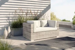 Discount Gartensofa, 2-Sitzer, desert-beige, Polyrattan, 151x84x70 cm, waschbar, mit Kissenboxfunktion Polyrattan-Gartenmöbel|Gartenbänke & Gartensofas