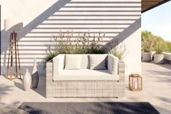 Discount Gartensofa, 2-Sitzer, desert-beige, Polyrattan, 151x84x70 cm, waschbar, mit Kissenboxfunktion Polyrattan-Gartenmöbel|Gartenbänke & Gartensofas