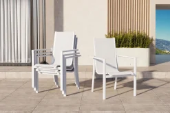 Sale Glasgow 4er Stapelsessel-Set, weiß, Alu/Textilene, 65 x 60 cm, witterungsbeständig, pulverbeschichtet, korrosionsbeständig Aluminium-Gartenmöbel|Gartenstühle & Gartensessel