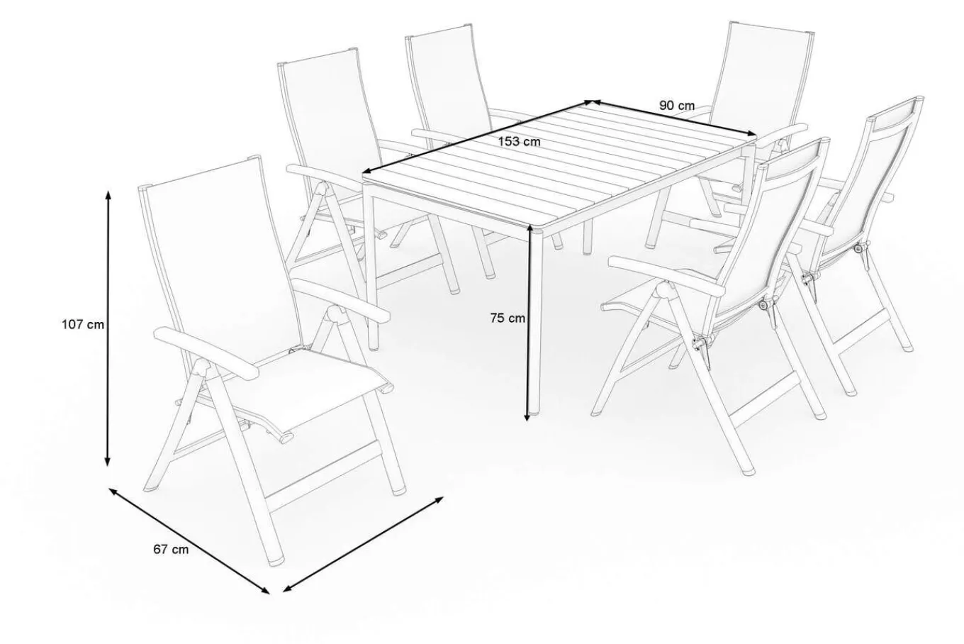 Online Glasgow Garten-Essgruppe für 6 Personen, anthrazit matt/natur, Alu/Holzimitat, klappbar,pulverbeschichtet Aluminium-Gartenmöbel