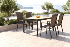 Outlet Glasgow Garten-Essgruppe für 4 Personen, anthrazit matt/natur, Alu/Edelstahl, stapelbar, pulverbeschichtet, hohe Belastbarkeit Garten-Essgruppen|Aluminium-Gartenmöbel