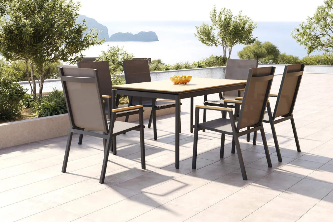Sale Glasgow Garten-Essgruppe, 6 Personen, 150cm, Alu/Holzimitat Garten-Essgruppen|Aluminium-Gartenmöbel