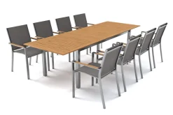 Discount Glasgow Garten-Essgruppe für 8 Personen, Edelstahl/Textilene, ausziehbarer Tisch 200/300 x 100 cm, stapelbare Sessel, FSC®-zertifiziertes Produkt Garten-Essgruppen|Aluminium-Gartenmöbel