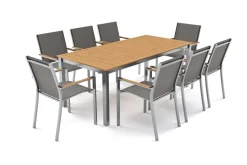 Discount Glasgow Garten-Essgruppe für 8 Personen, Edelstahl/Textilene, ausziehbarer Tisch 200/300 x 100 cm, stapelbare Sessel, FSC®-zertifiziertes Produkt Garten-Essgruppen|Aluminium-Gartenmöbel