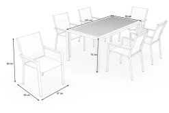 Glasgow Garten-Essgruppe für 6 Personen, schwarz/natur, Edelstahl/Textilene, 180 x 90 cm, stapelbar, FSC®-zertifiziertes Produkt Garten-Essgruppen|Aluminium-Gartenmöbel